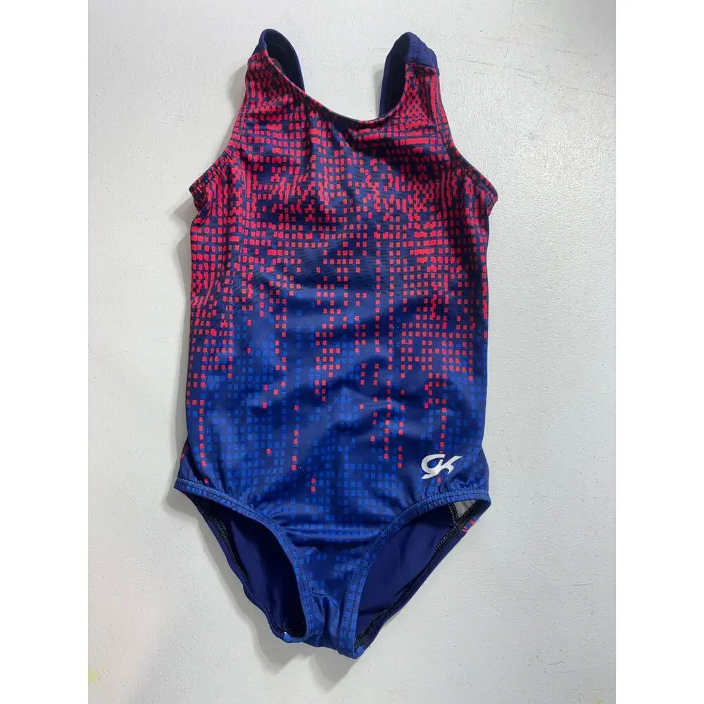 GK Gymnastics Blue and Orange Geometric leotard Size Child Medium